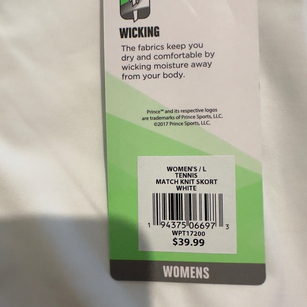 Prince Womens White Tennis Match Knit Skort Large WPT17200 New With Tags - Picture 2 of 4